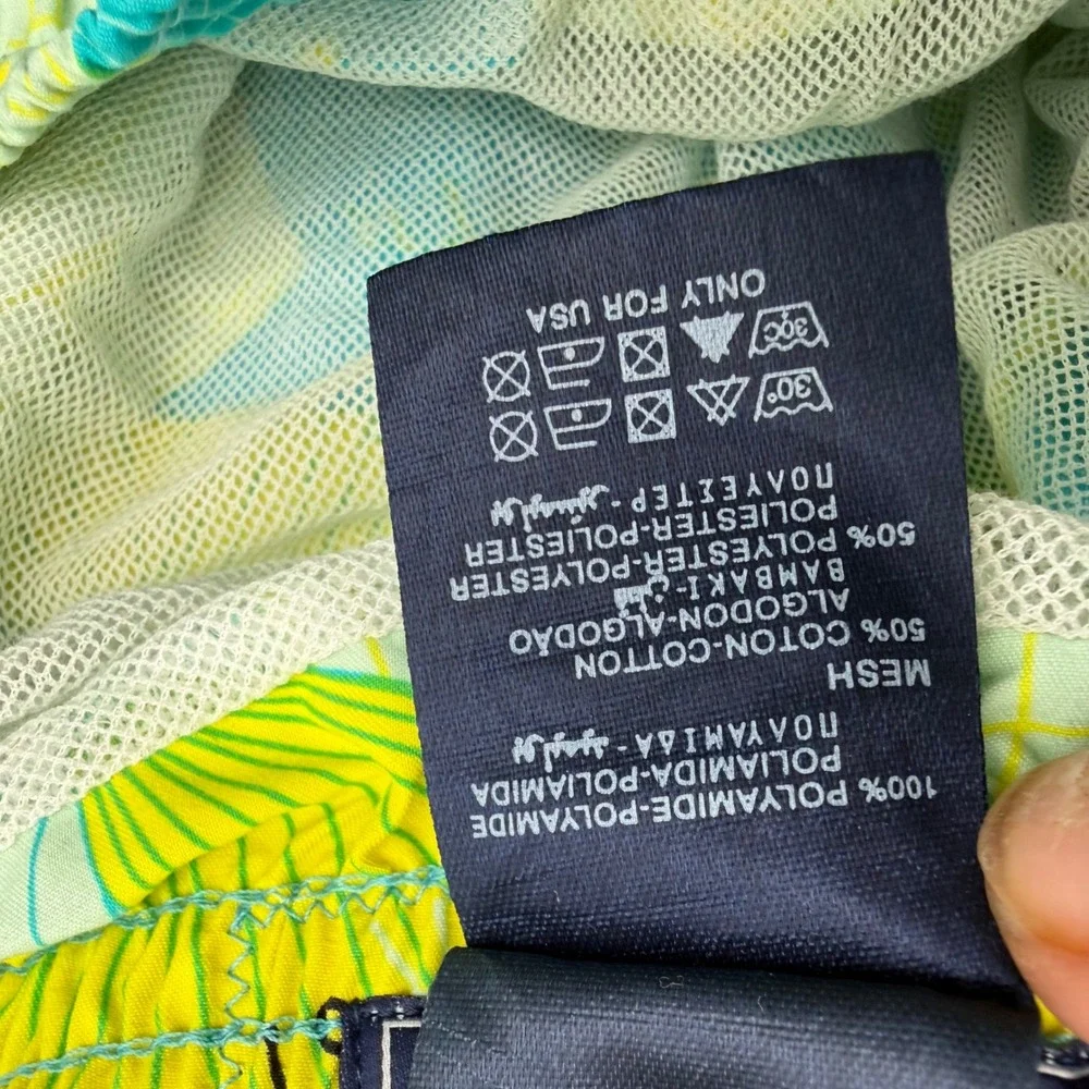 Vilebrequin Moorea Swim Trunks Mens Large Yellow Teal Sail Print Board Shorts